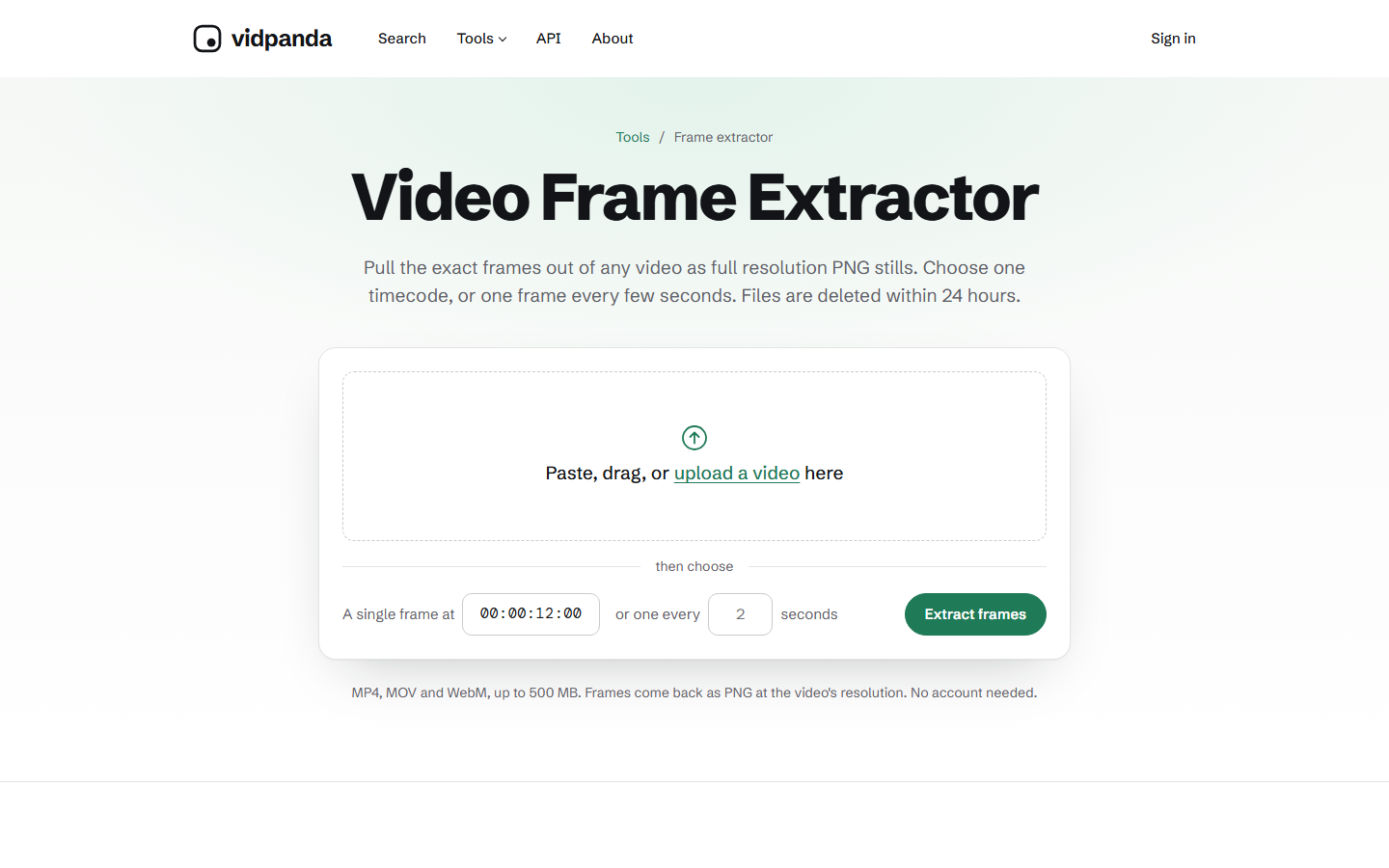 VidPanda frame extractor tool with timecode input